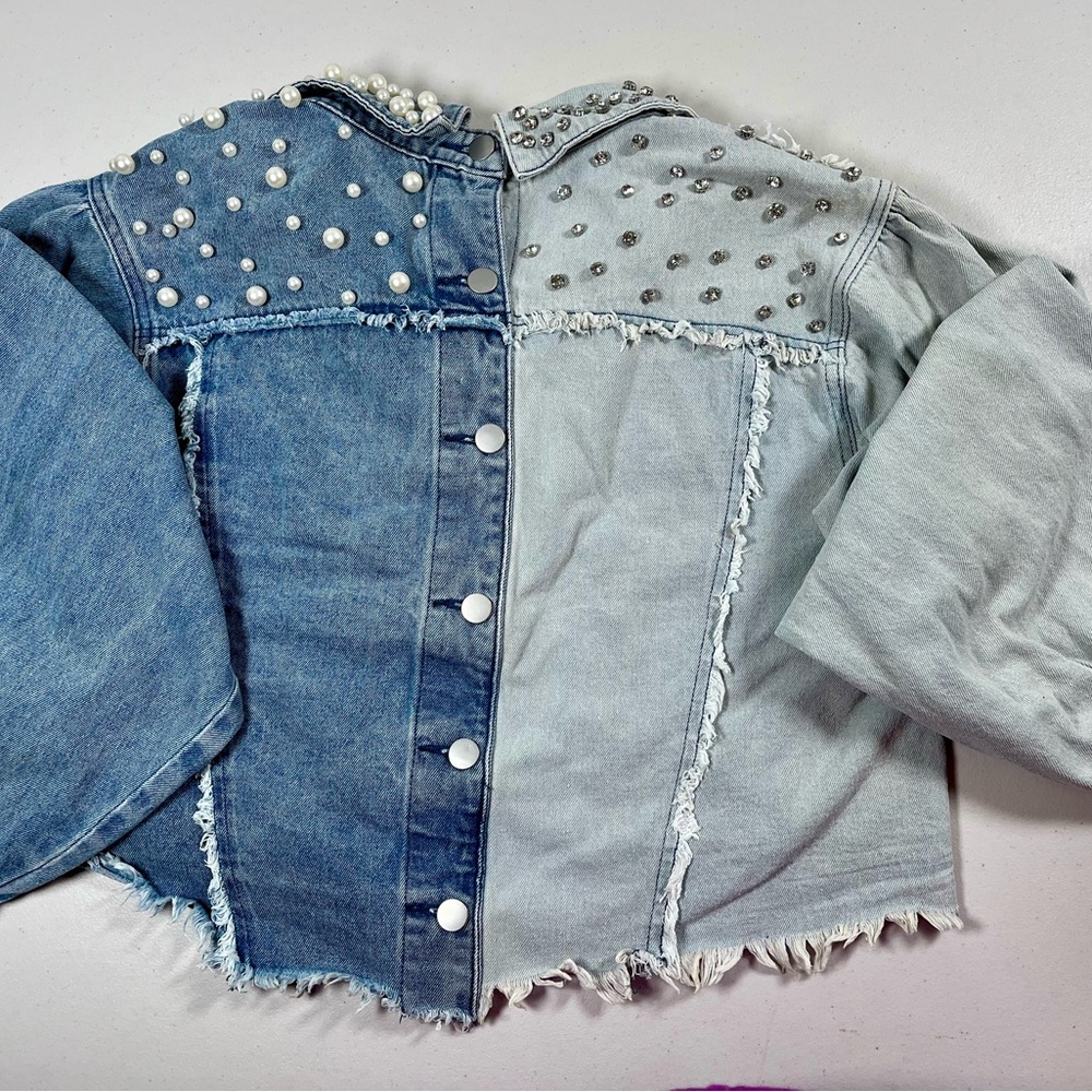 POL Light and Dark Blue Studded Denim Jacket M - Picture 7 of 17